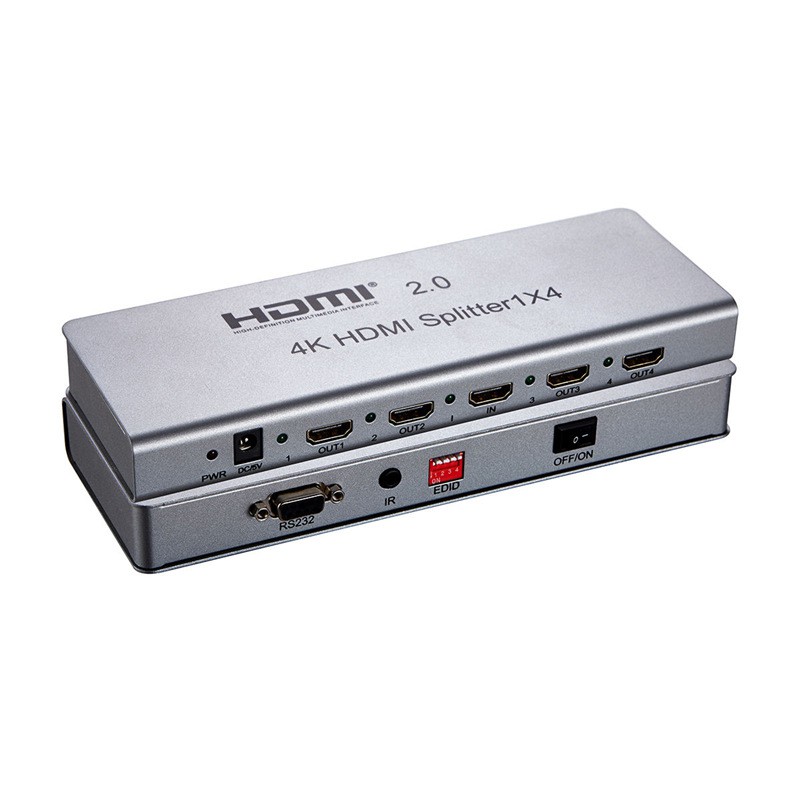 4 krypčių skirstytuvas metalinio korpuso HDMI skirstytuvas
